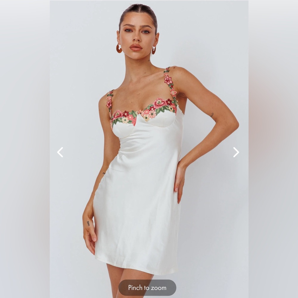 Selfie Leslie ROSE GARDEN FLORAL APPLIQUE MINI DRESS OYSTER